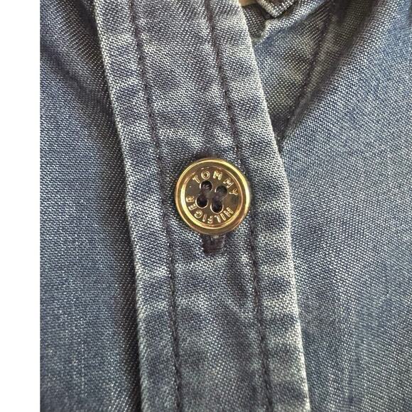 Tommy Hilfiger Shirt Dress Womens Blue Chambray Roll Tab Sleeve Pockets - Picture 15 of 16